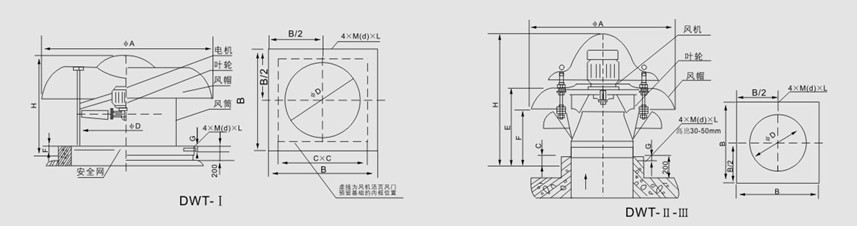 DWT系列低噪声轴流屋顶通风机主要技术参数